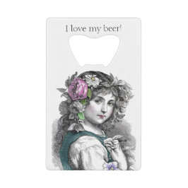 Abrebotellas De Tarjeta De Crédito Chica Bonita con Flores en el Pelo Agrega tu Nombr