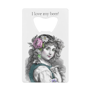 Abrebotellas De Tarjeta De Crédito Chica Bonita con Flores en el Pelo Agrega tu Nombr