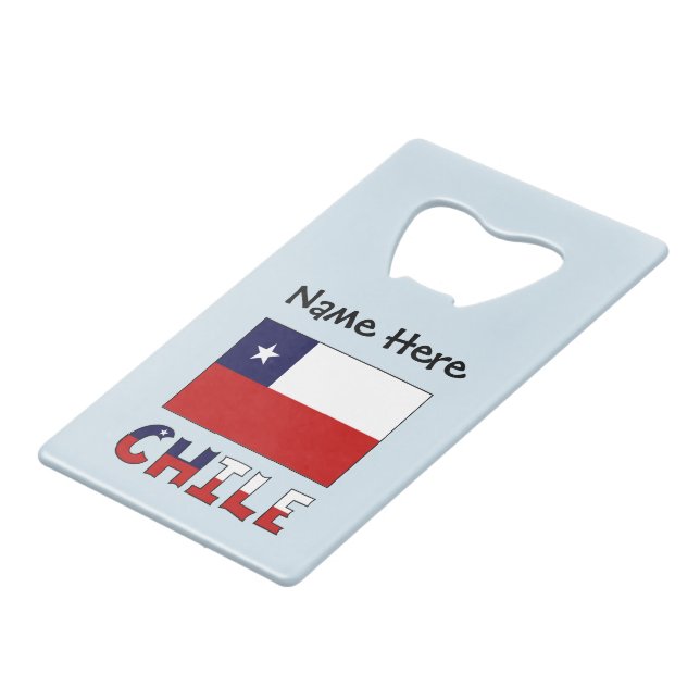 Abrebotellas De Tarjeta De Crédito Chile y la bandera chilena personalizada (Ángulo frontal)