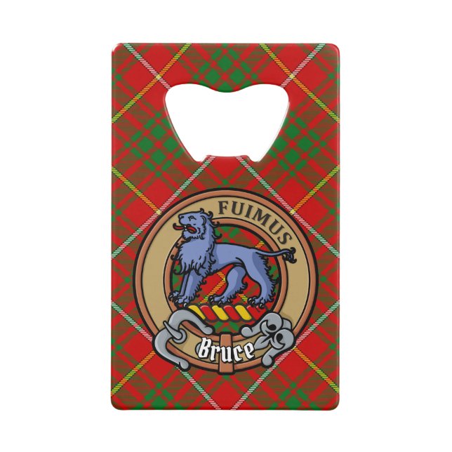 Abrebotellas De Tarjeta De Crédito Clan Bruce Escudo sobre Tartán (Anverso)