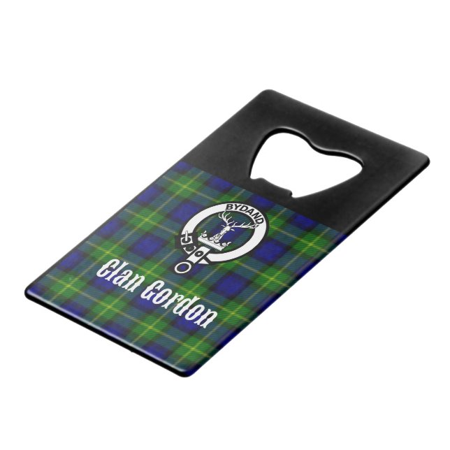 Abrebotellas De Tarjeta De Crédito Clan Gordon Tartan Escudo (Ángulo frontal)
