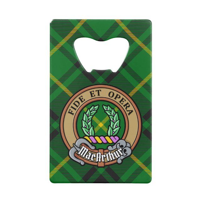 Abrebotellas De Tarjeta De Crédito Clan MacArthur Escudo sobre Tartán (Anverso)