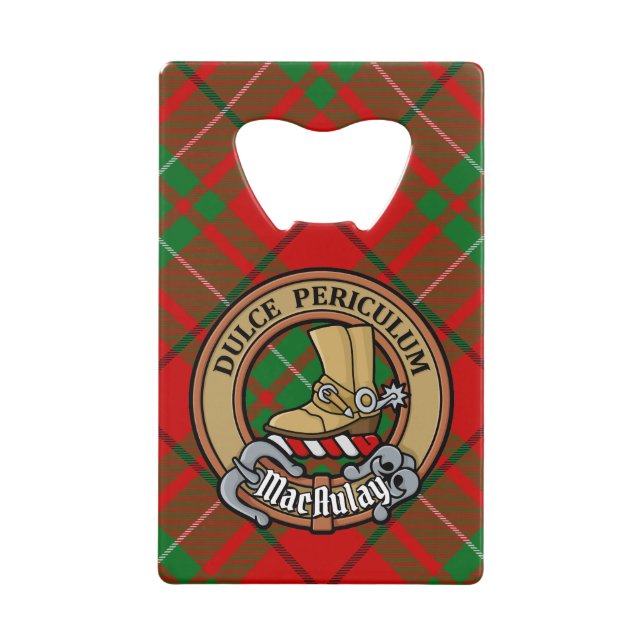 Abrebotellas De Tarjeta De Crédito Clan MacAulay Escudo sobre Tartán (Anverso)
