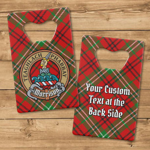 Abrebotellas De Tarjeta De Crédito Clan Morrison Escudo sobre Tartán Rojo