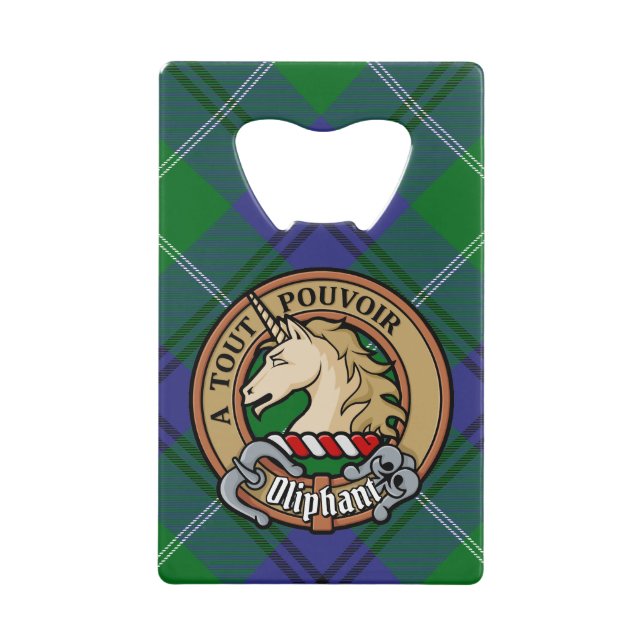 Abrebotellas De Tarjeta De Crédito Clan Oliphant Escudo sobre Tartán (Anverso)