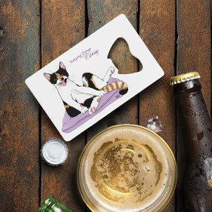 Abrebotellas De Tarjeta De Crédito Clásico Funny Calico Cat Purple