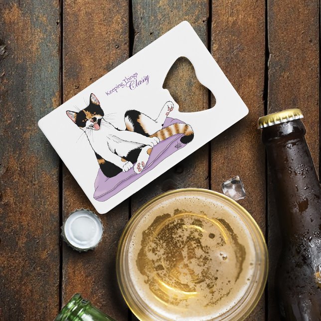 Abrebotellas De Tarjeta De Crédito Clásico Funny Calico Cat Purple (Subido por el creador)