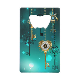 Abrebotellas De Tarjeta De Crédito Claves de esqueleto antiguas sobre fondo verde