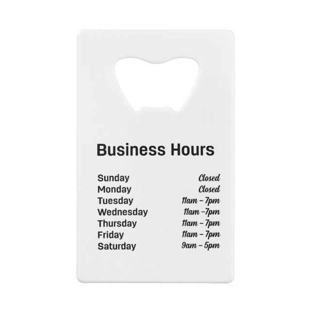 Abrebotellas De Tarjeta De Crédito Código QR personalizado con horas de trabajo (Reverso)