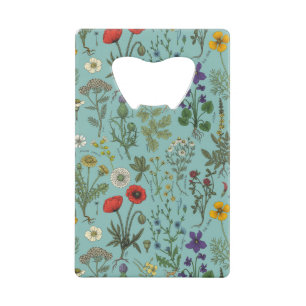 Abrebotellas De Tarjeta De Crédito Collage de flores silvestres sobre azul