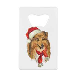 Abrebotellas De Tarjeta De Crédito Collie de Navidad perro