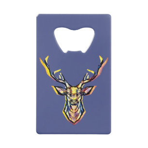 Abrebotellas De Tarjeta De Crédito Colorida acuarela Deer Head Art