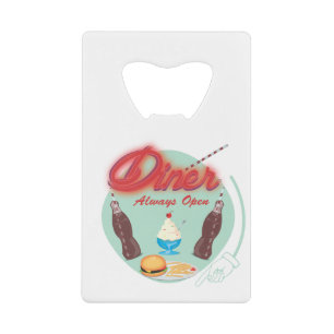 Abrebotellas De Tarjeta De Crédito Comedor estadounidense letrero vintage