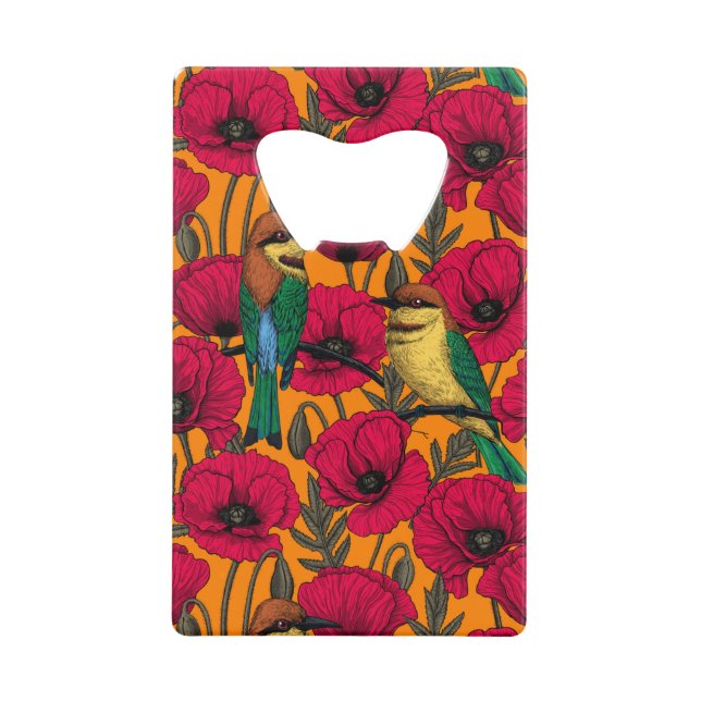 Abrebotellas De Tarjeta De Crédito Comedores de abejas y amapolas en naranja (Anverso)