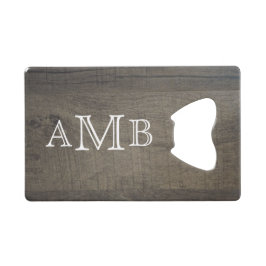 Abrebotellas De Tarjeta De Crédito Con Monograma Aspecto de Madera 