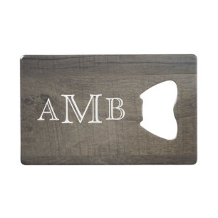 Abrebotellas De Tarjeta De Crédito Con Monograma Aspecto de Madera 