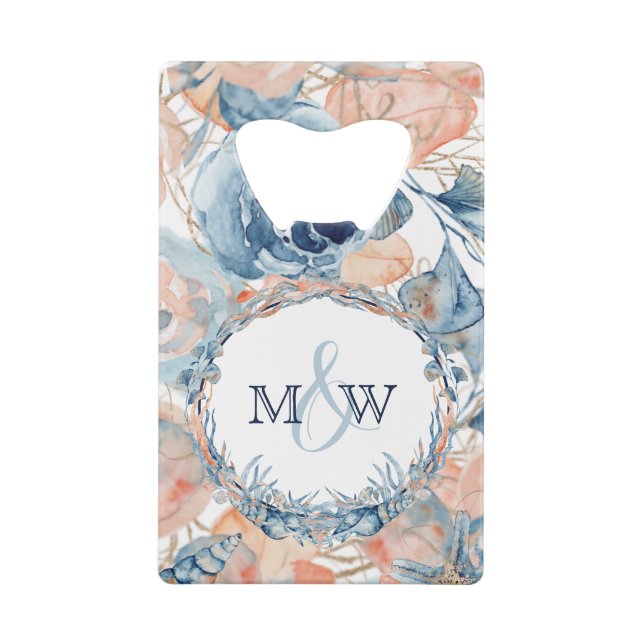 Abrebotellas De Tarjeta De Crédito Concha náutica Boda y Rosas (Reverso)