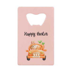 Abrebotellas De Tarjeta De Crédito Conejo de chofer Feliz Pascua en rosa