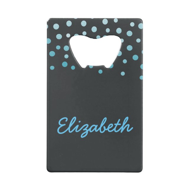 Abrebotellas De Tarjeta De Crédito Confeti azul y negro (Anverso)