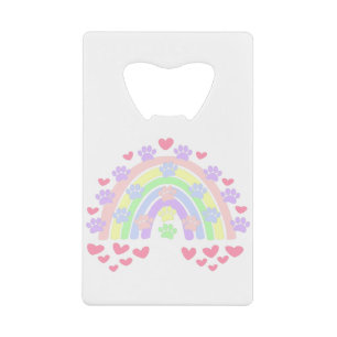 Abrebotellas De Tarjeta De Crédito Corazones de arcoiris pasteles y pinturas de perro