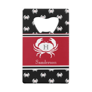Abrebotellas De Tarjeta De Crédito Crédito Náutico Monogramado Red Black White Crab