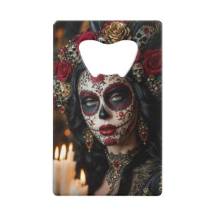 Abrebotellas De Tarjeta De Crédito Crimson Rose Calavera – Elegante Día de Muertos 