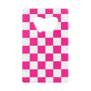 Abrebotellas De Tarjeta De Crédito Cuadrados a cuadros rosa caliente blanco geométric
