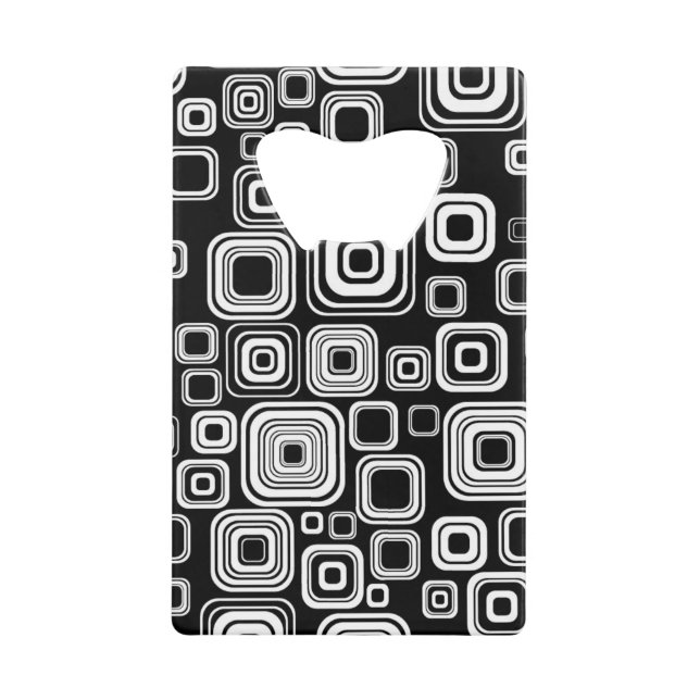 Abrebotellas De Tarjeta De Crédito Cuadrados blancos y negros retros (Anverso)