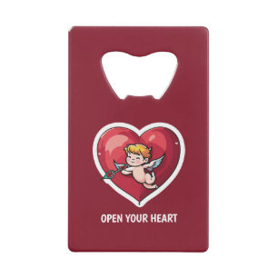 Abrebotellas De Tarjeta De Crédito Cupido en el corazón rojo
