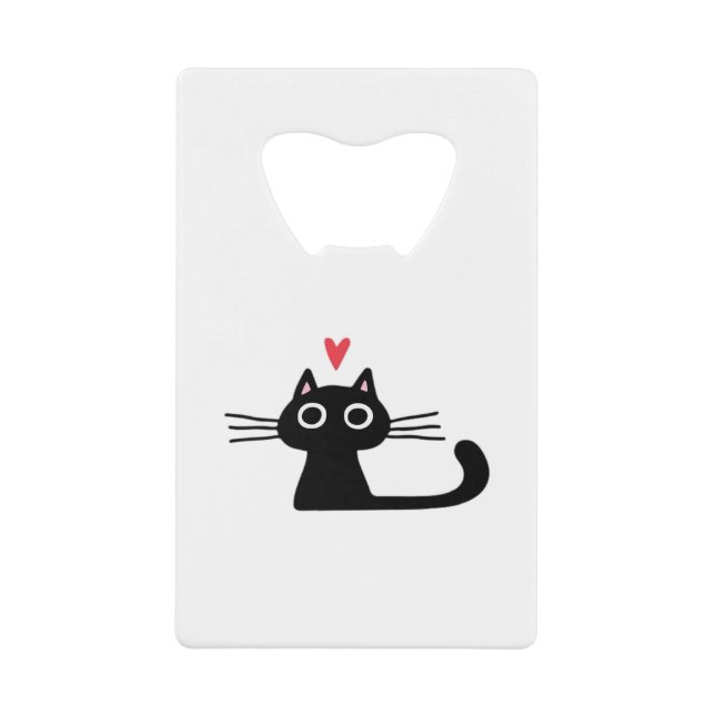 Abrebotellas De Tarjeta De Crédito Cute Black Cat with Heart  Kitten Valentine Classi (Anverso)