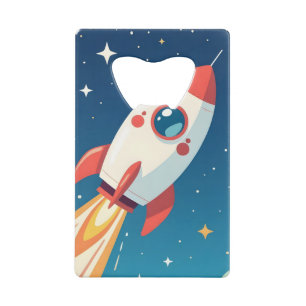 Abrebotellas De Tarjeta De Crédito Cute cohete espacial despegando