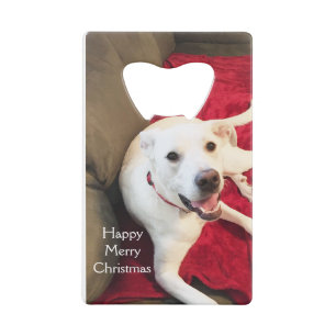 Abrebotellas De Tarjeta De Crédito Cute sonriente Navidades de perro de cachorro blan