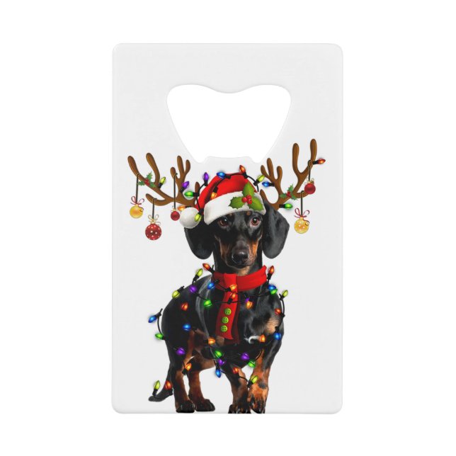 Abrebotellas De Tarjeta De Crédito Dachshund Navidades Navidades renos brillan (Anverso)