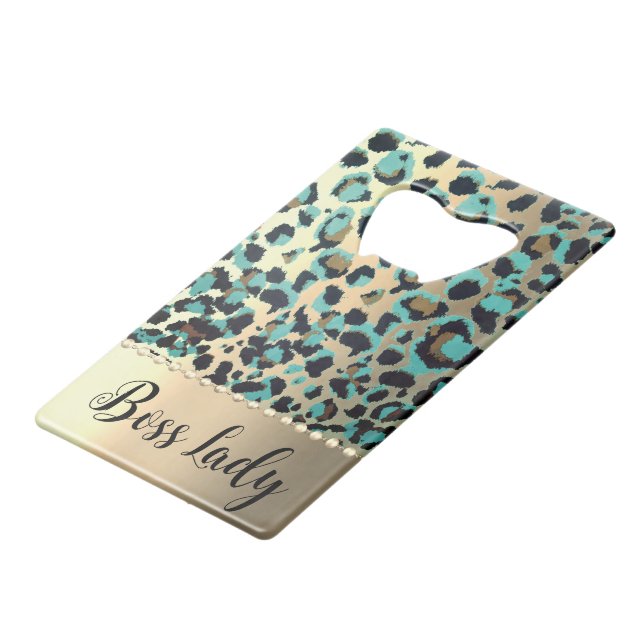 Abrebotellas De Tarjeta De Crédito Dama del jefe del Leopardo del Oro Glam (Ángulo frontal)