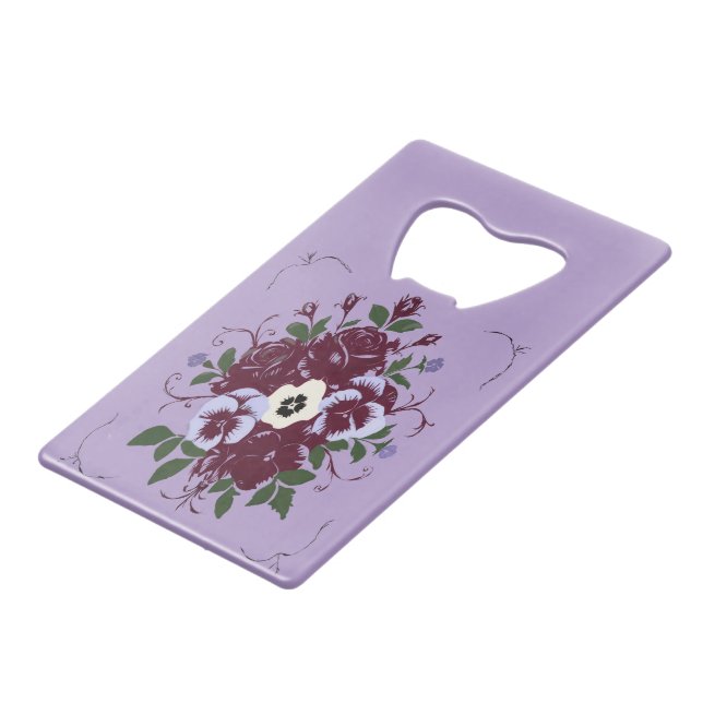 Abrebotellas De Tarjeta De Crédito Décapsuleur en acier Bouquet de Violettes (Ángulo trasero)