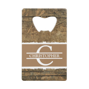 Abrebotellas De Tarjeta De Crédito Denominación inicial personalizada madera de imita