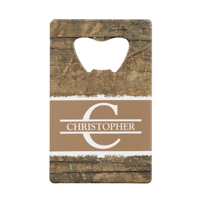 Abrebotellas De Tarjeta De Crédito Denominación inicial personalizada madera de imita (Anverso)
