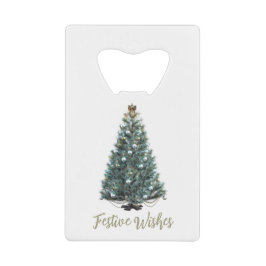 Abrebotellas De Tarjeta De Crédito Deseos festivos. Diseño de árbol de Navidad