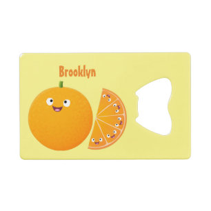 Abrebotellas De Tarjeta De Crédito Dibujo animado de fruta cítrica naranja feliz y li