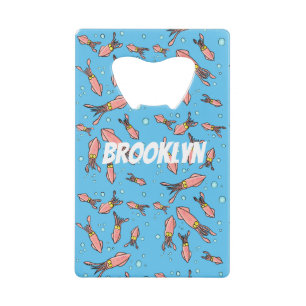 Abrebotellas De Tarjeta De Crédito Dibujo de calamar rosa divertido y lindo