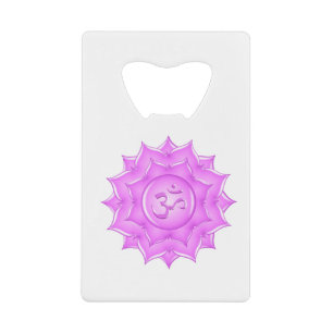 Abrebotellas De Tarjeta De Crédito Dibujo del símbolo Om Flor de Loto de Vidrio Rosa