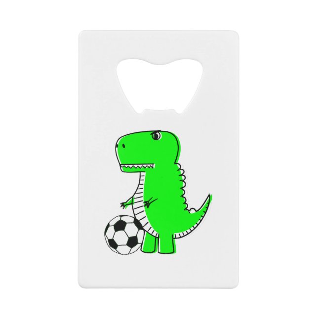 Abrebotellas De Tarjeta De Crédito Dinosaurio Verde ama el fútbol (Anverso)