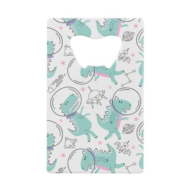 Abrebotellas De Tarjeta De Crédito Dinosaurios Espaciales, Dinosaurios Cutos, Buques  (Anverso)