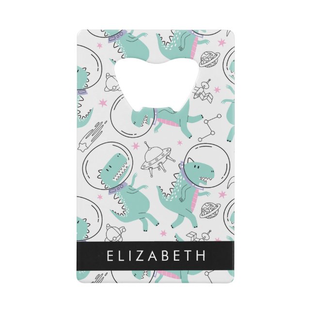 Abrebotellas De Tarjeta De Crédito Dinosaurios Espaciales, Dinosaurios Cutos, Estrell (Anverso)