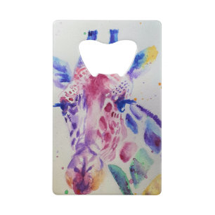 Abrebotellas De Tarjeta De Crédito Diseño de acuarela animal de jirafa colorida