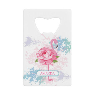 Abrebotellas De Tarjeta De Crédito Diseño de flamingo pintado con mano