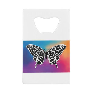 Abrebotellas De Tarjeta De Crédito Diseño de mariposa con colores de puesta de sol