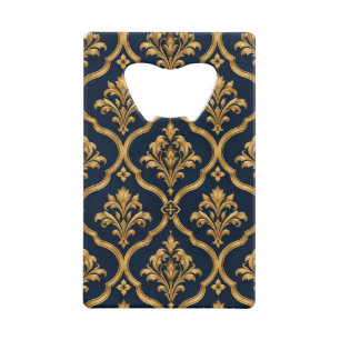 Abrebotellas De Tarjeta De Crédito Diseño de Motivo Vintage de Damasco Dorado y Azul