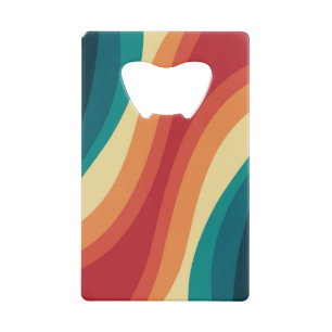 Abrebotellas De Tarjeta De Crédito Diseño de ondas de estilo retro multicolor