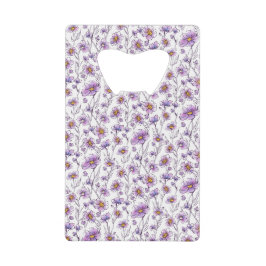 Abrebotellas De Tarjeta De Crédito Diseño de patrón botánico de flor silvestre púrpur